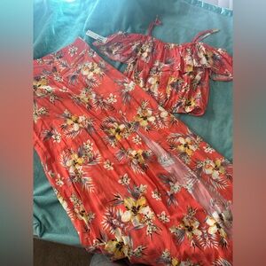 Floral Off-Shoulder Top and Maxi Skirt Set